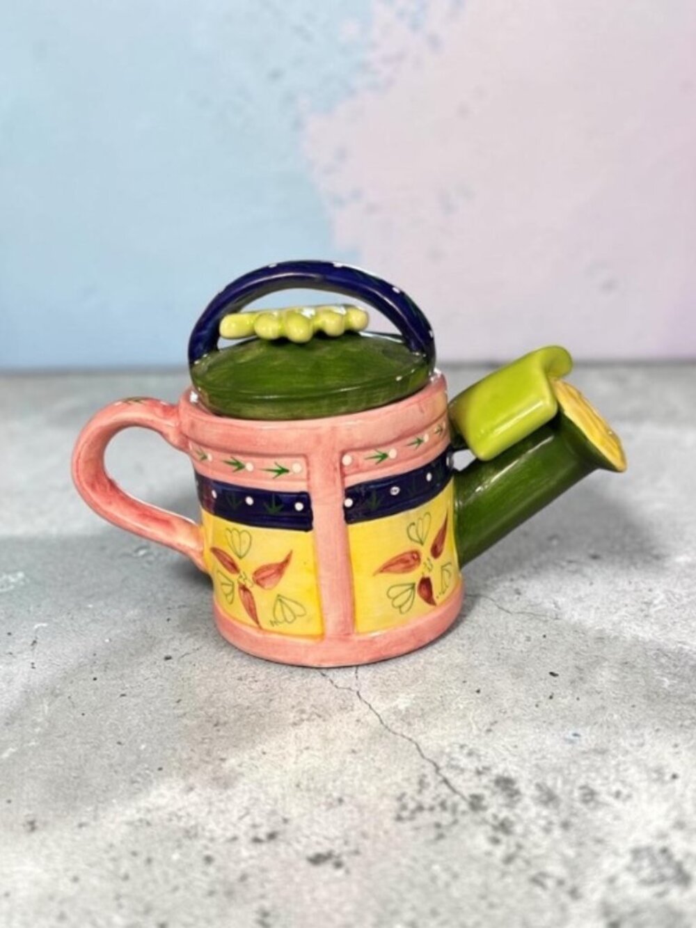 Vintage 1995 Tea-Nee Teapots Watering Can & Gloves Ceramic Teapot Cardinal